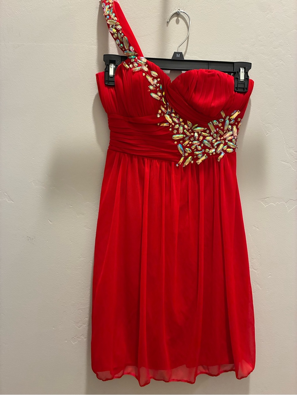 City Triangles Red One-Shoulder Jeweled Cocktail Dress